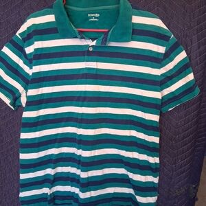 Striped Green and White Polo Shirt